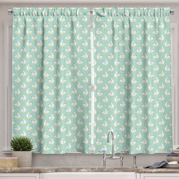 Ambesonne Animal Print Kitchen Curtains, Goose Cartoon, 55"x39", Mint Green Earth Yellow