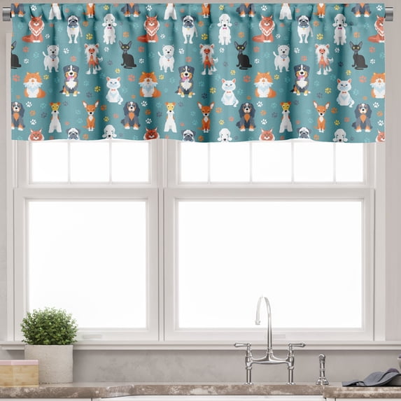 Ambesonne Animal Print Valance Pack of 2, Cats and Dogs Species, 54"X18", Multicolor