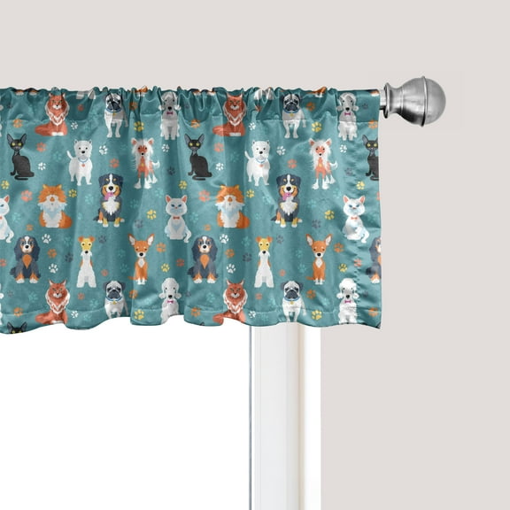 Ambesonne Animal Print Window Valance, Cats and Dogs Species, 42" x 12", Multicolor