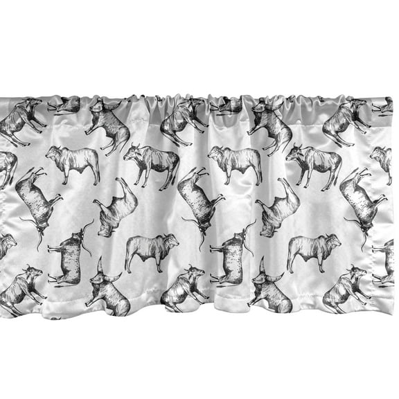 Ambesonne Animal Print Window Valance, Various Breeds Cattle, 54" X 12", Black and White