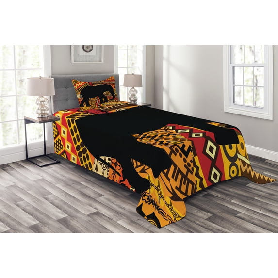 Ambesonne Animal Quilted Bedspread Set 2 Pcs, Silhouette, Twin Size, Brown and Black
