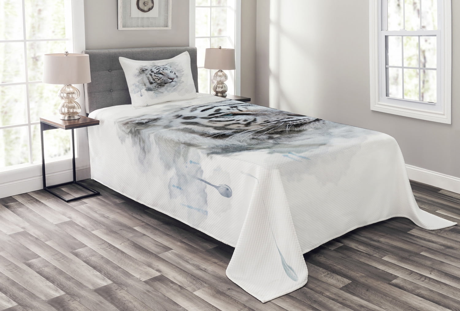 White Tiger Portrait Twin Kids Bedspread Set