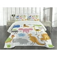 thumbnail image 1 of Ambesonne Animal Quilted Bedspread Set 3 Pcs, Cartoon Giraffe Zebra Turtle, King Size, Multicolor, 1 of 5