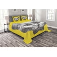 thumbnail image 1 of Ambesonne Animal Quilted Bedspread Set 3 Pcs, Cat Glasses Bow Tie, Queen Size, Yellow Grey White, 1 of 3