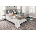 thumbnail image 1 of Ambesonne Animal Quilted Bedspread Set 3 Pcs, Contour Feather Fashion, King Size, Teal Brown, 1 of 3