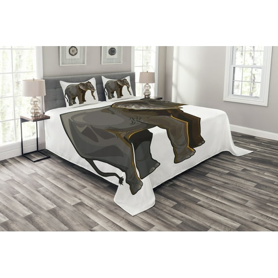 Ambesonne Animal Quilted Bedspread Set 3 Pcs, Exotic Savannah Creature, Queen Size, Grey