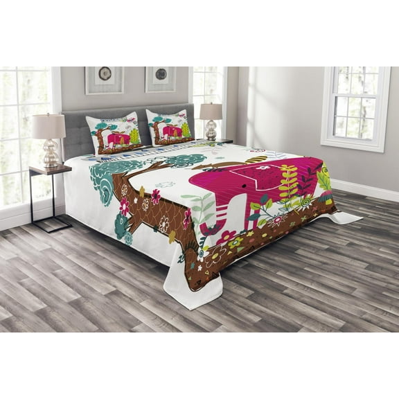 Ambesonne Animal Quilted Bedspread Set 3 Pcs, Jungle Animals, King Size, Multicolor