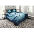 thumbnail image 1 of Ambesonne Animal Quilted Bedspread Set 3 Pcs, Night Forest Halloween, Queen Size, Navy White, 1 of 3