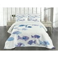 thumbnail image 1 of Ambesonne Animal Quilted Bedspread Set 3 Pcs, Watercolor Fishes, King Size, Pale Blue Mauve Blue, 1 of 5