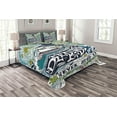 thumbnail image 1 of Ambesonne Animal Quilted Bedspread Set 3 Pcs, Whales Island with Palm, Queen Size, Blue Pink and Green, 1 of 3
