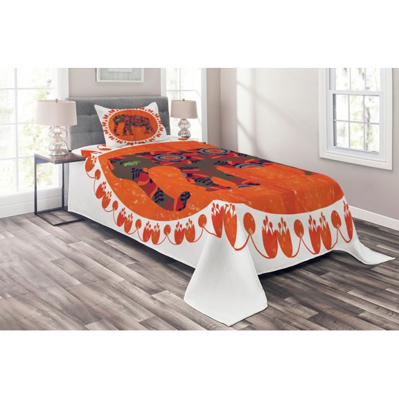 Ambesonne Animal Quilted Coverlet 2 Pcs, Doodle Vibrant, Twin Size, Multicolor