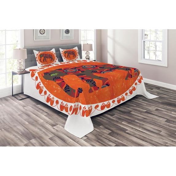 Ambesonne Animal Quilted Coverlet 3 Pcs, Doodle Vibrant, Queen Size, Multicolor