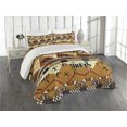 thumbnail image 1 of Ambesonne Animal Quilted Coverlet 3 Pcs, Hunt Zebra Tribe Ethnic, Queen Size, Ruby Mustard, 1 of 4