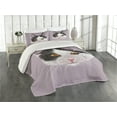 thumbnail image 1 of Ambesonne Animal Quilted Coverlet 3 Pcs, Pet Cat Kitty Portrait, Queen Size, Lilac Black White, 1 of 4