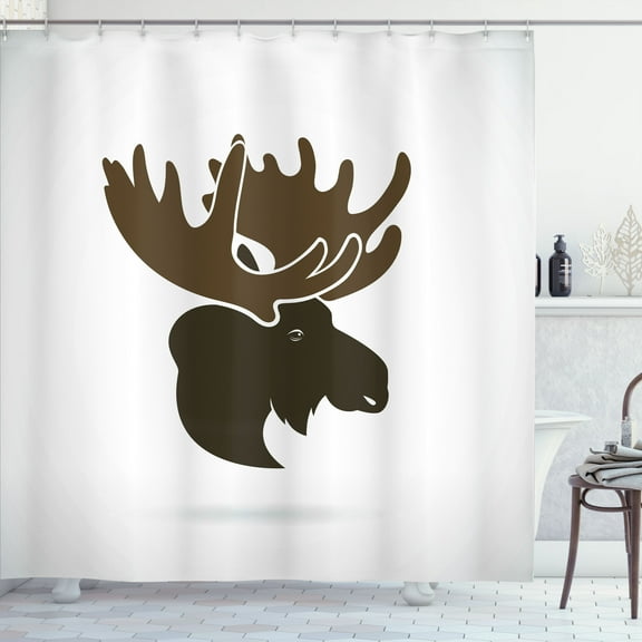 Ambesonne Animal Shower Curtain, Canadian Deer Head, 69"Wx70"L, Green Brown Army Green