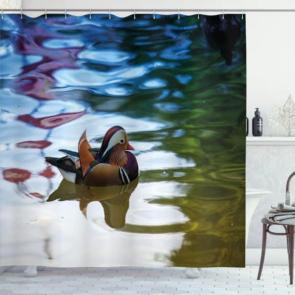 Ambesonne Animal Shower Curtain, Chinese Ducks in River, 69"Wx75"L, Multicolor