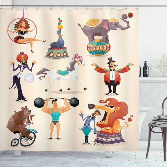 Ambesonne Animal Shower Curtain, Circus Fun Athlete Horse, 69"Wx84"L, Multicolor