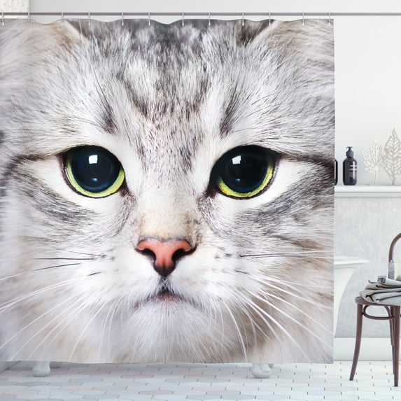 Ambesonne Animal Shower Curtain, Domestic Kitty Portrait, 69"Wx70"L, Multicolor