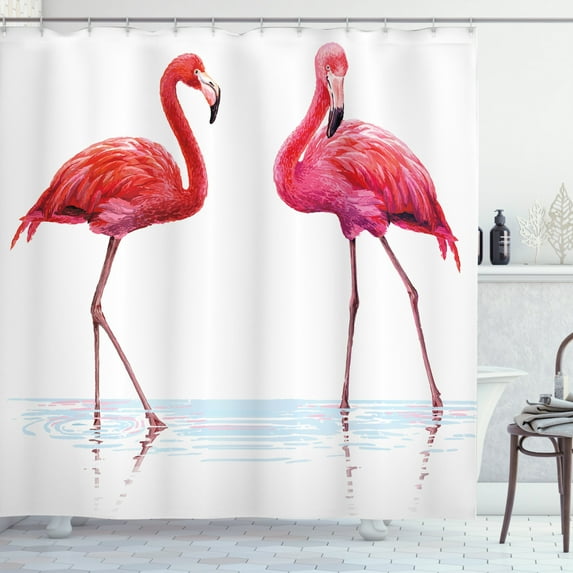 Ambesonne Animal Shower Curtain, Exotic Flamingos on Sea, 69"Wx84"L, Lavender Coral