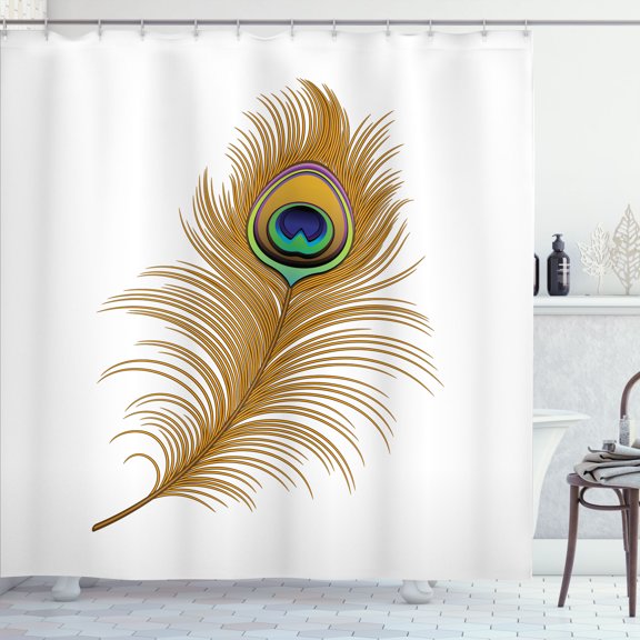 Ambesonne Animal Shower Curtain, Exotic Peacock Wild Bird, 69"Wx84"L, Mustard Green Navy