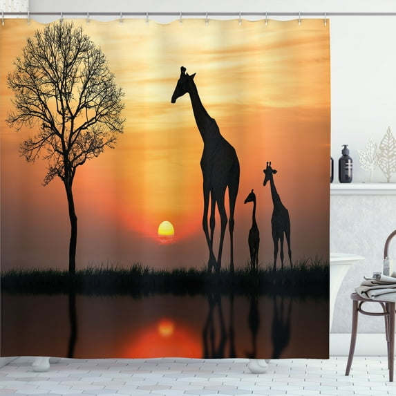 Ambesonne Animal Shower Curtain, Giraffe in Wild Forest, 69"Wx70"L, Orange Black