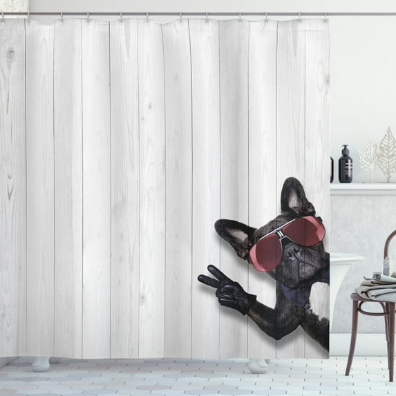 Ambesonne Animal Shower Curtain, Husky Dog Peace Sign, 69"Wx75"L, Pale Grey Black