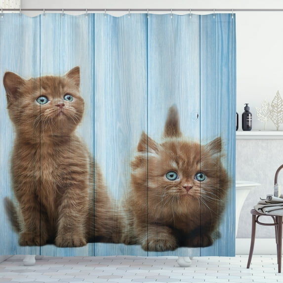 Ambesonne Animal Shower Curtain, Kitten Best Friend, 69"Wx75"L, Sky Blue Caramel