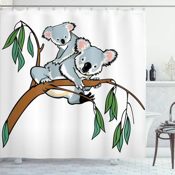 Ambesonne Animal Shower Curtain, Koala Eucalyptus, 69"Wx70"L, Brown Grey