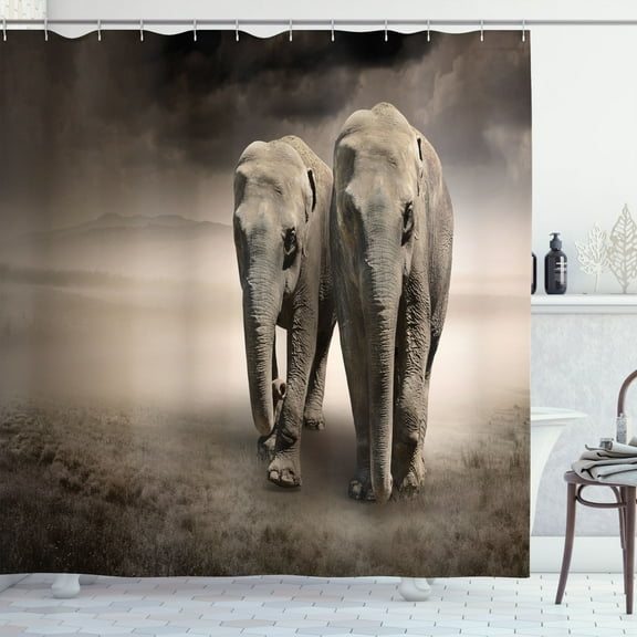 Ambesonne Animal Shower Curtain, Pair of Animals Dust, 69"Wx70"L, Tan Taupe