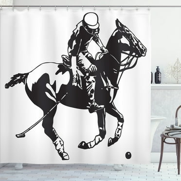 Ambesonne Animal Shower Curtain, Polo Player on a Horse, 69"Wx75"L, Charcoal Grey and White