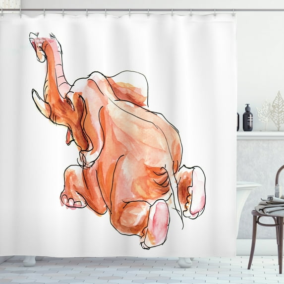 Ambesonne Animal Shower Curtain, Savannah Themed Watercolor, 69"Wx75"L, Orange and White