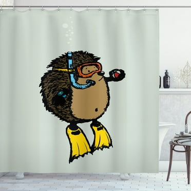 Ambesonne Animal Shower Curtain, Scuba Diver Hedgehog, 69"Wx70"L, Pale Blue Yellow
