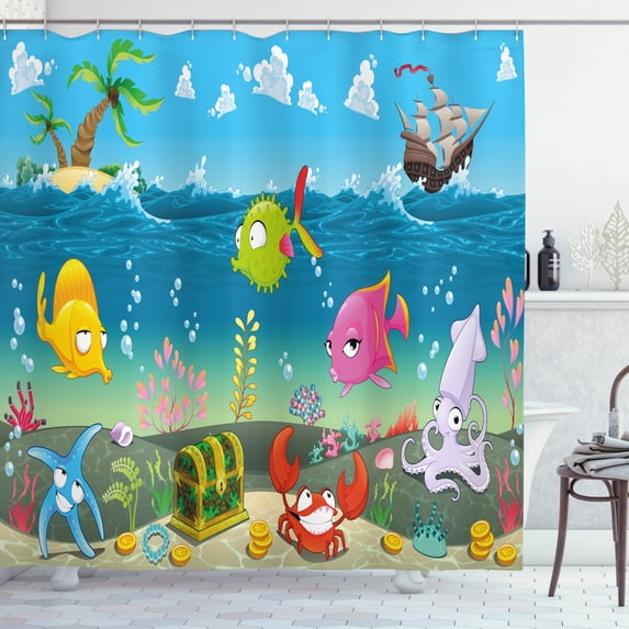 Ambesonne Animal Shower Curtain, Sea Animals Underwater, 69"Wx75"L, Multicolor