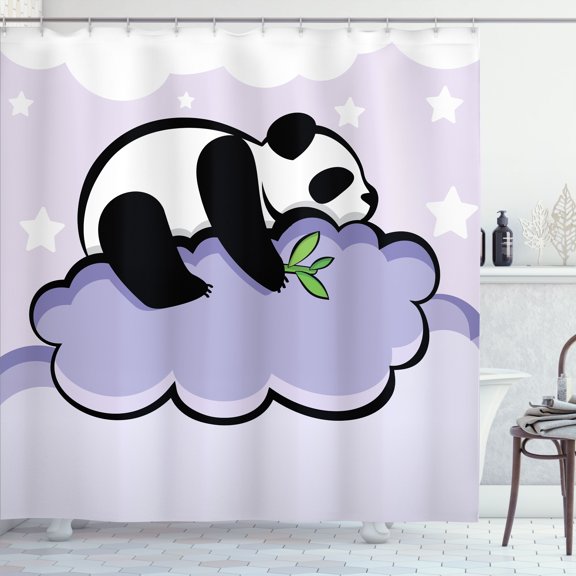 Ambesonne Animal Shower Curtain, Sleeping Panda on Cloud, 69"Wx75"L, Lilac Black