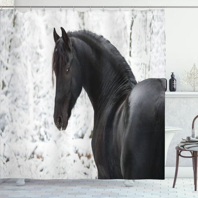 Ambesonne Animal Shower Curtain, Snowy Winter Scenery, 69"Wx84"L, White
