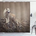 thumbnail image 1 of Ambesonne Animal Shower Curtain, White Wolf on the Rocks, 69"Wx84"L, Warm Taupe, 1 of 3