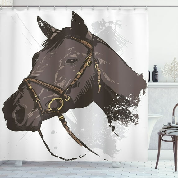 Ambesonne Animal Shower Curtain, Wild Horse Portrait, 69"Wx84"L, Brown White