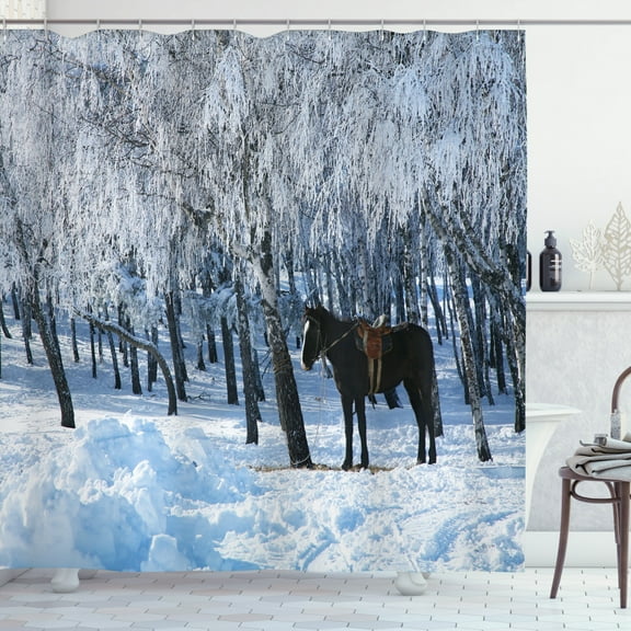 Ambesonne Animal Shower Curtain, Winter Forest Theme, 69"Wx70"L, Brown White