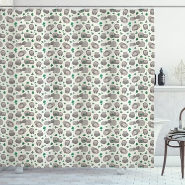 Ambesonne Animal Shower Curtain, Wombats with Leafy Plants, 69"Wx70"L, Ivory Tan