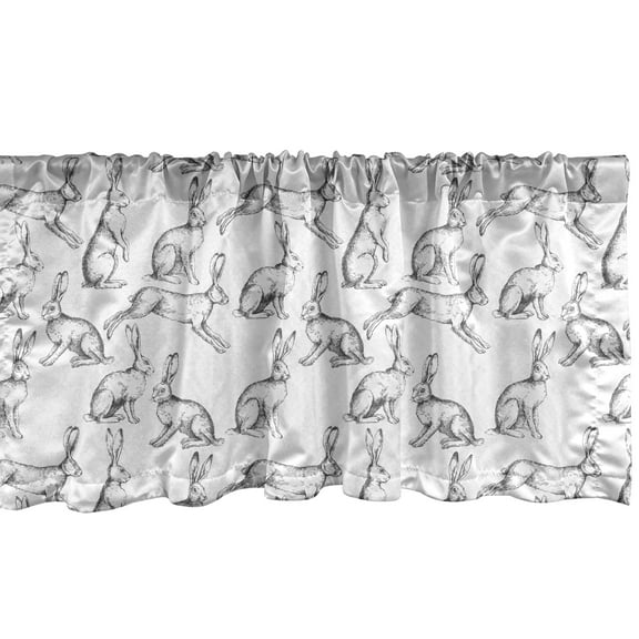 Ambesonne Animal Sketch Window Valance, Rabbit Engraving Art, 42" x 18", Multicolor