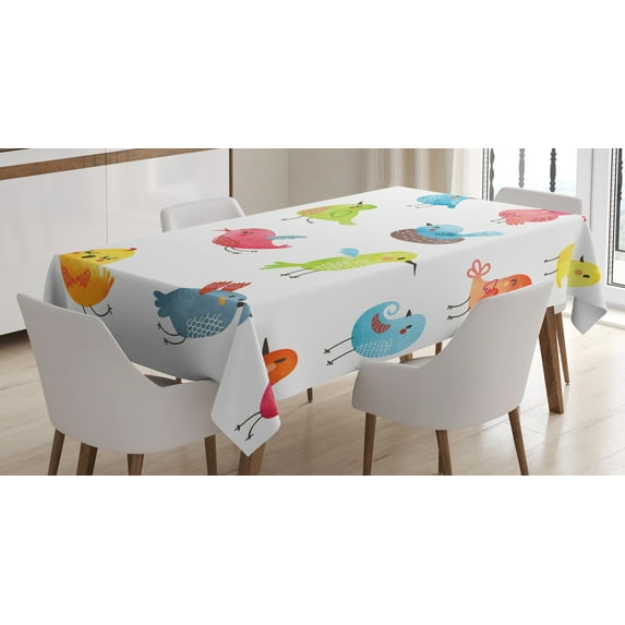 Ambesonne Animal Tablecloth Rectangular Table Cover, Colorful Humor Bird, 60"x90", Multicolor