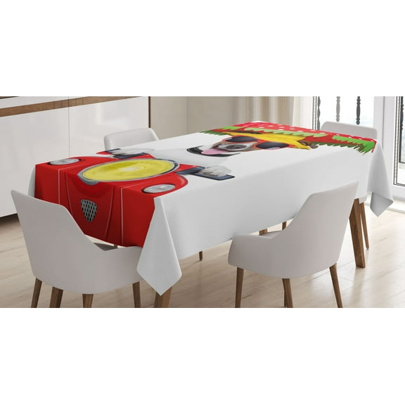 Ambesonne Animal Tablecloth Rectangular Table Cover, Dog Driving a Motorcycle, 60"x90", Red