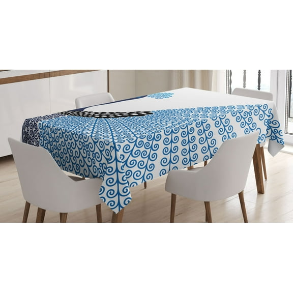 Ambesonne Animal Tablecloth Rectangular Table Cover, Exotic Peacock Feather, 60"x90", Dark Blue Blue and Black