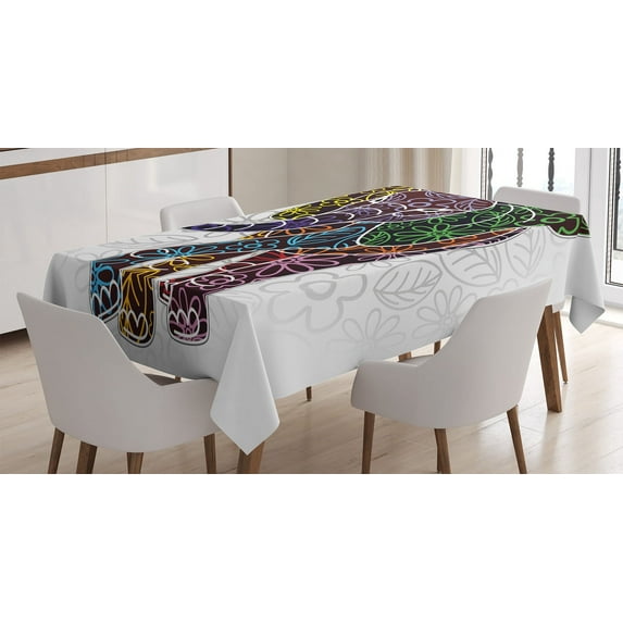 Ambesonne Animal Tablecloth Rectangular Table Cover, Floral Tribal Shapes, 60"x84", Multicolor