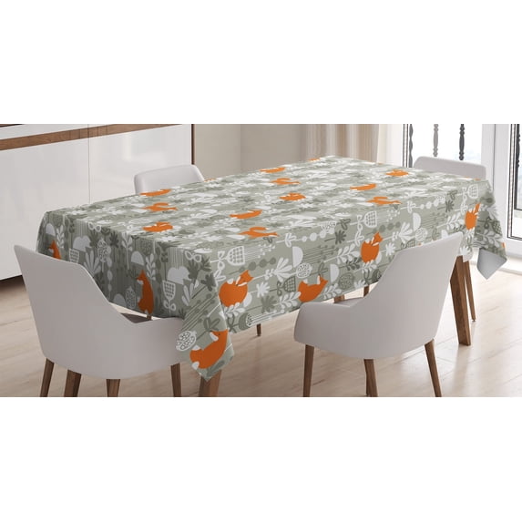 Ambesonne Animal Tablecloth Rectangular Table Cover, Fox in the Winter Forest, 60"x90", Pale Sage Green Orange
