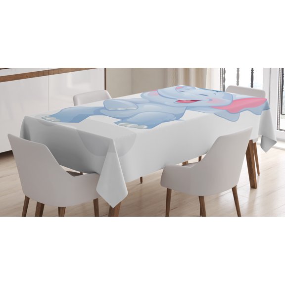 Ambesonne Animal Tablecloth Rectangular Table Cover, Funny Happy Cartoon, 60"x84", Pale Blue Pink