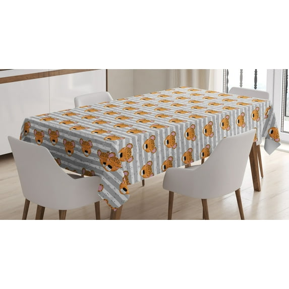 Ambesonne Animal Tablecloth Rectangular Table Cover, Girl Panthers Striped, 60"x84", Multicolor
