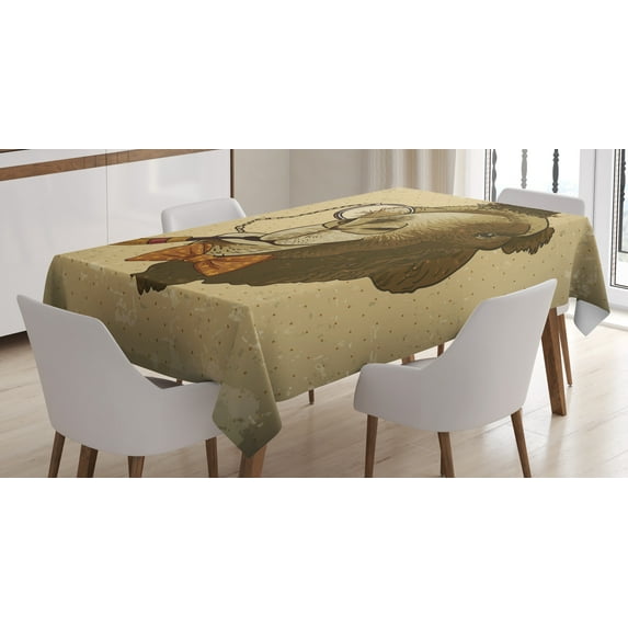 Ambesonne Animal Tablecloth Rectangular Table Cover, Hipster Pop Art Vintage, 52"x70", Brown and Tan