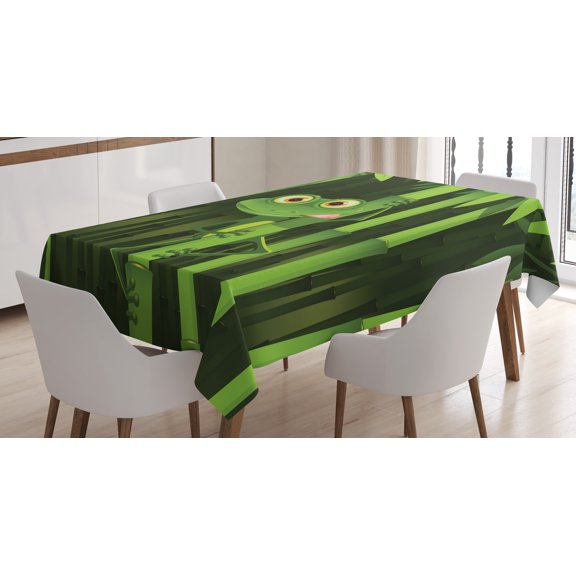 Ambesonne Animal Tablecloth Rectangular Table Cover, Jungle Trees Funny Frog Art, 60"x84", Green