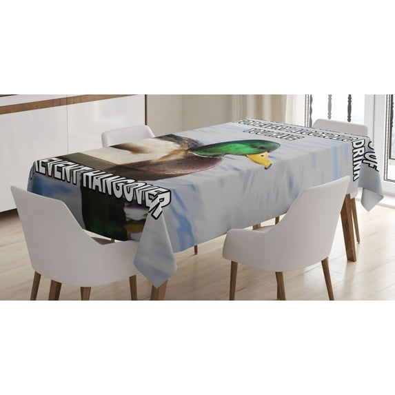 Ambesonne Animal Tablecloth Rectangular Table Cover, Mallard Duck with Words, 60"x90", Multicolor